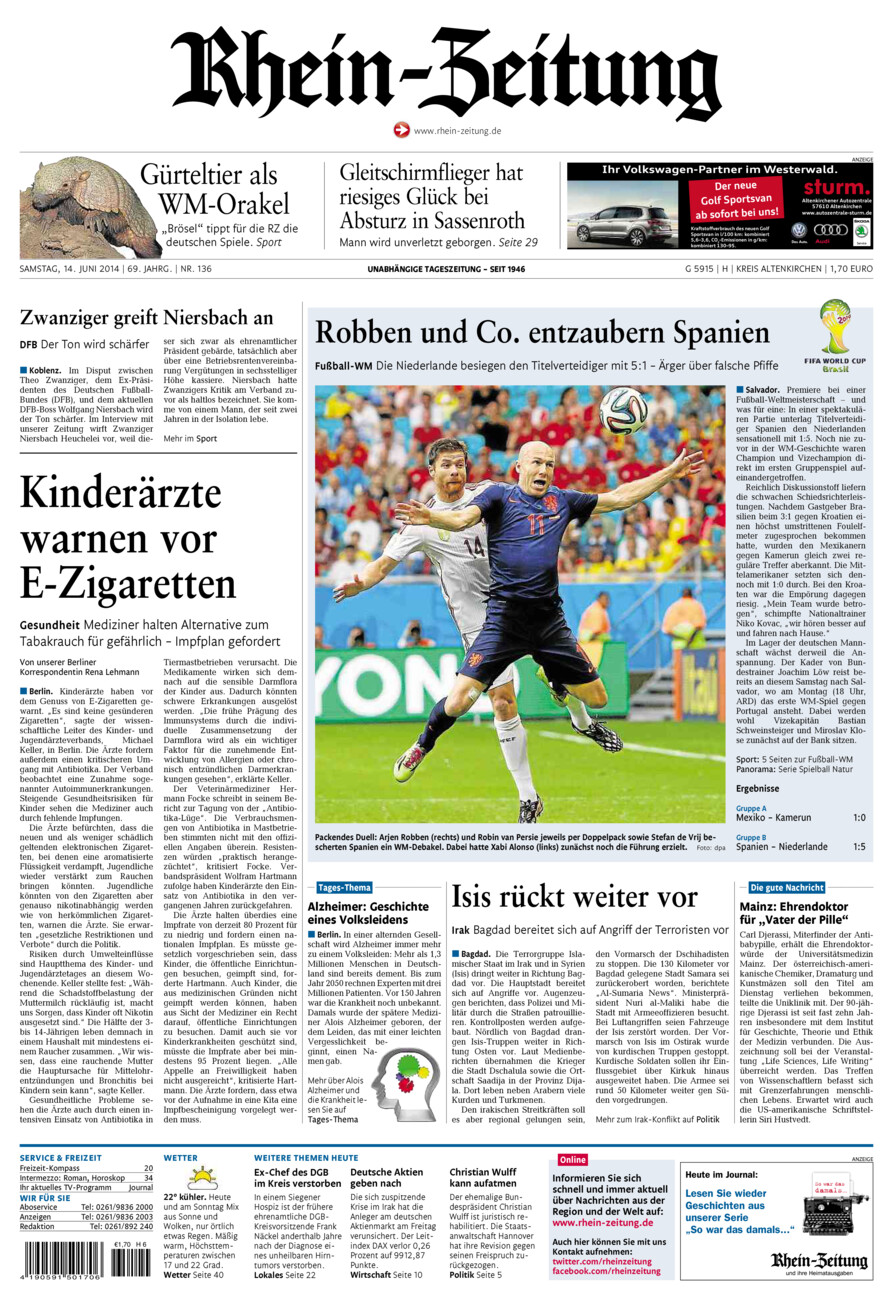 Rhein-Zeitung Kreis Altenkirchen vom Samstag, 14.06.2014