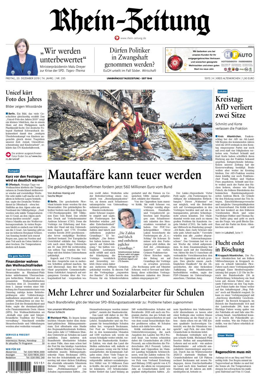 Rhein-Zeitung Kreis Altenkirchen vom Freitag, 20.12.2019
