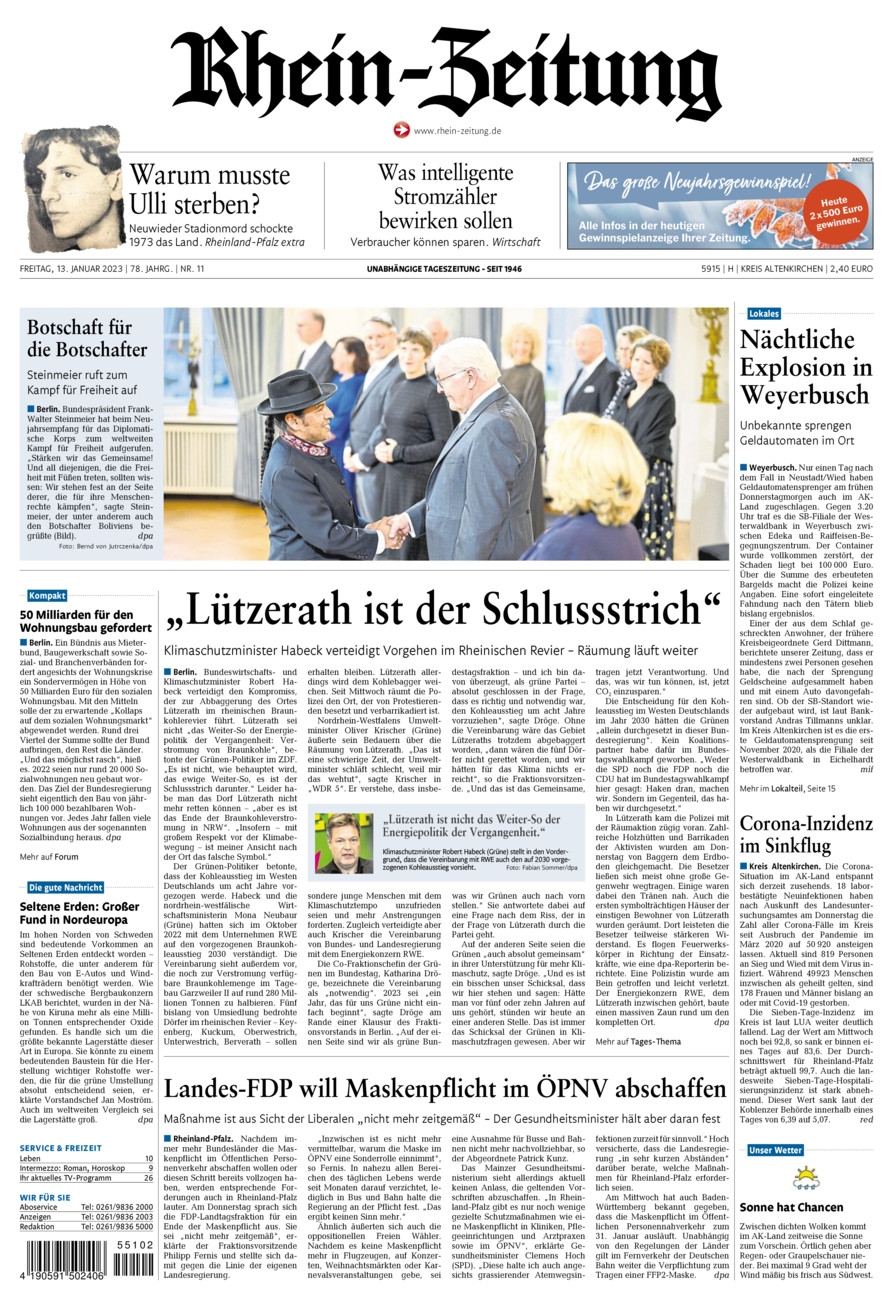 Rhein-Zeitung Kreis Altenkirchen vom Freitag, 13.01.2023