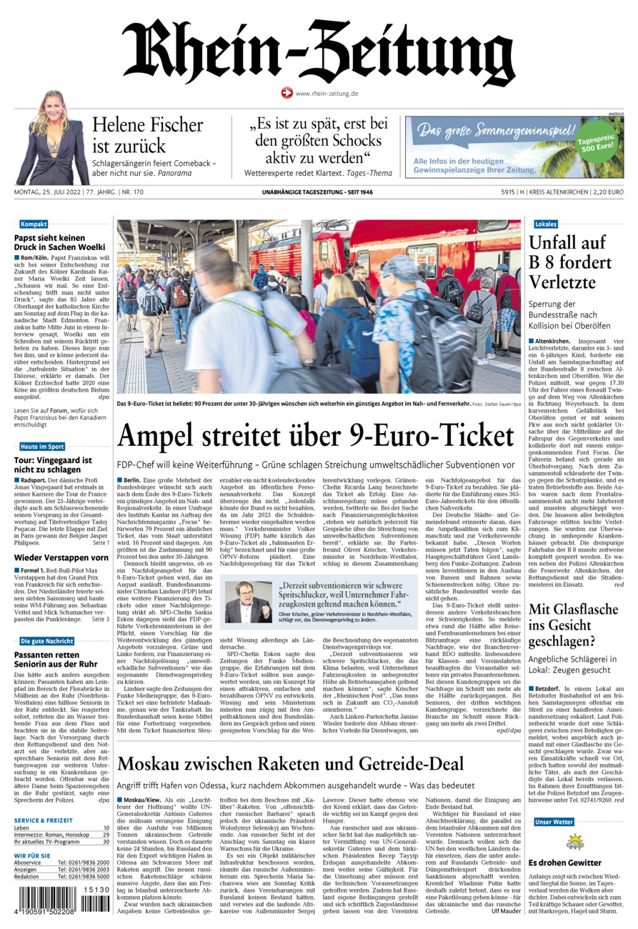 Rhein-Zeitung Kreis Altenkirchen vom Montag, 25.07.2022