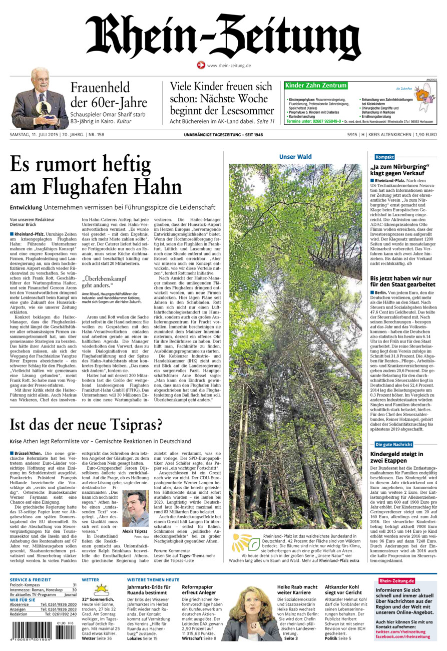 Rhein-Zeitung Kreis Altenkirchen vom Samstag, 11.07.2015