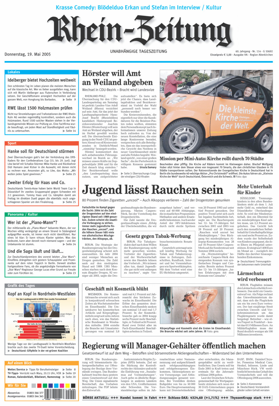 Rhein-Zeitung Kreis Altenkirchen vom Donnerstag, 19.05.2005