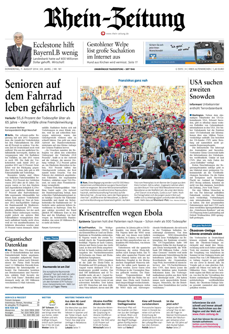 Rhein-Zeitung Kreis Altenkirchen vom Donnerstag, 07.08.2014