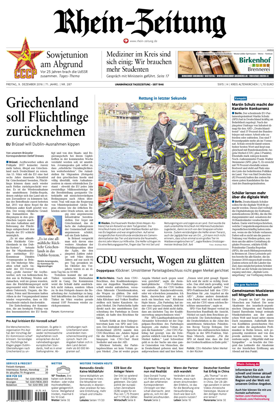 Rhein-Zeitung Kreis Altenkirchen vom Freitag, 09.12.2016