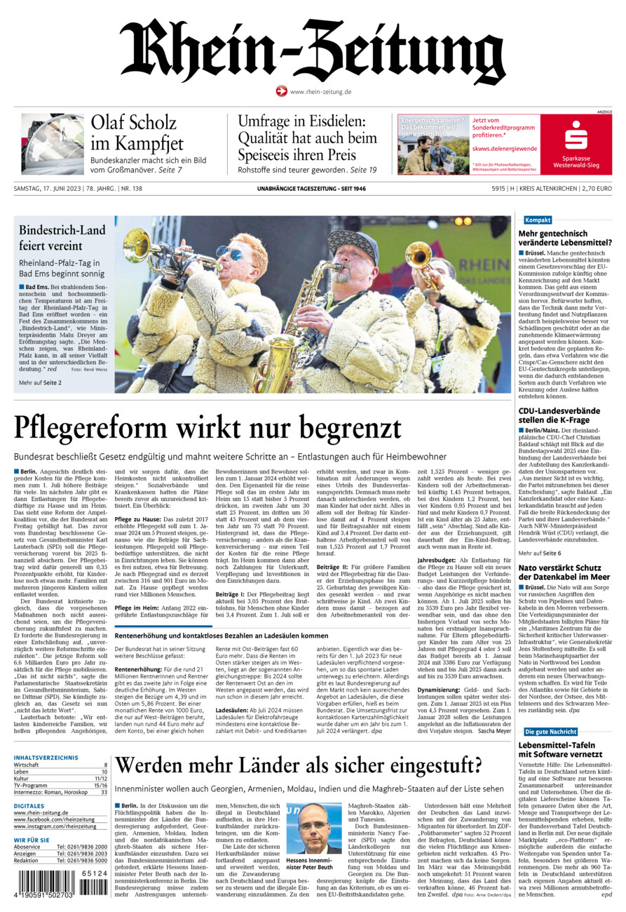 Rhein-Zeitung Kreis Altenkirchen vom Samstag, 17.06.2023