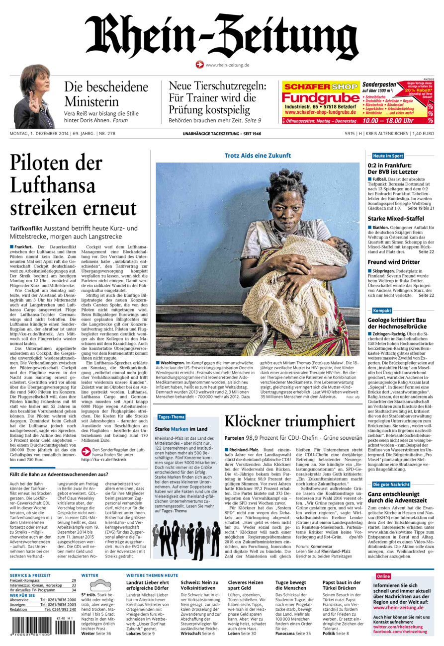Rhein-Zeitung Kreis Altenkirchen vom Montag, 01.12.2014