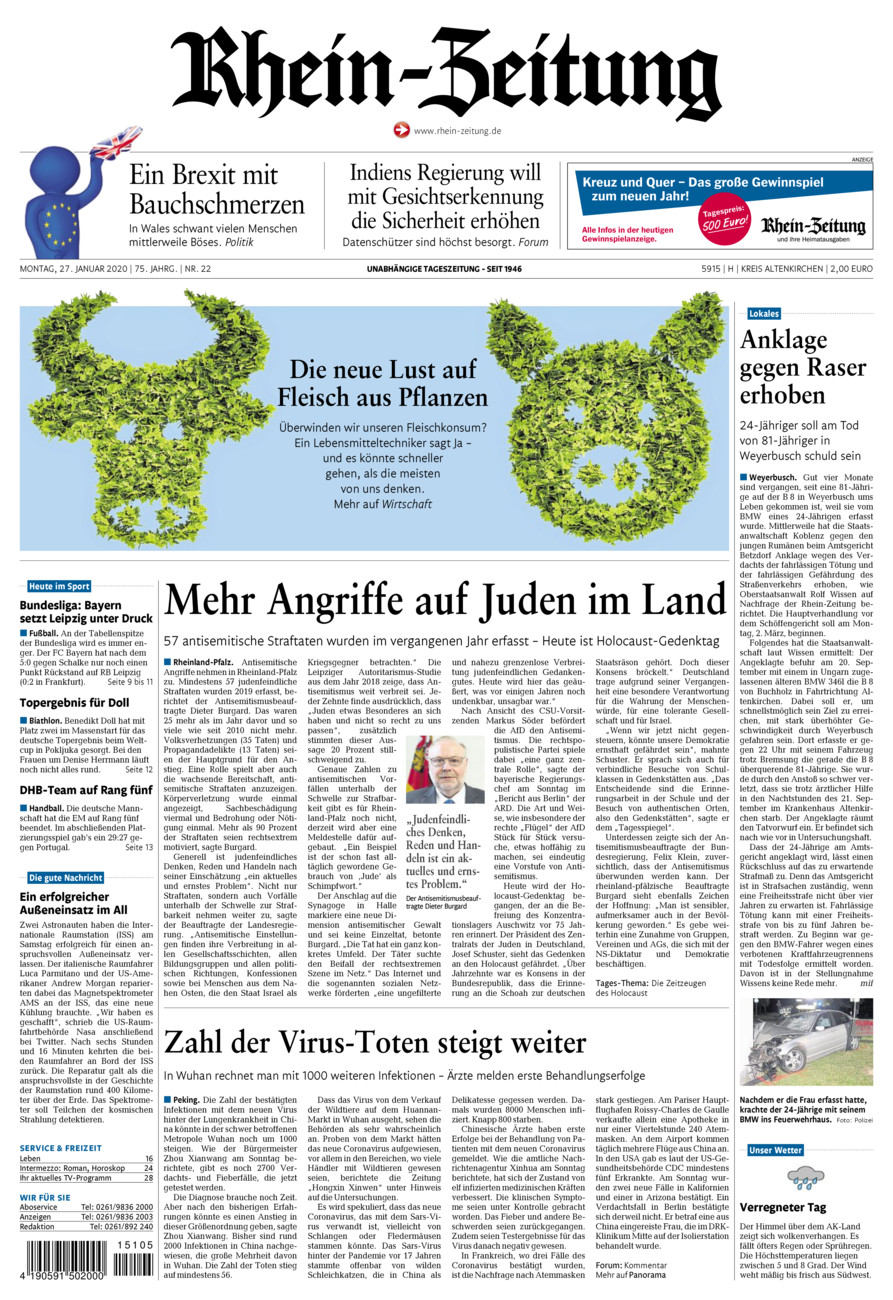 Rhein-Zeitung Kreis Altenkirchen vom Montag, 27.01.2020