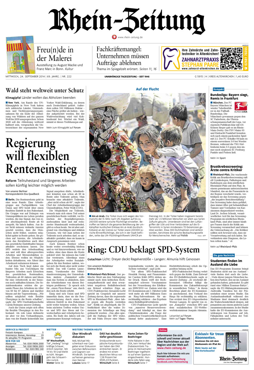 Rhein-Zeitung Kreis Altenkirchen vom Mittwoch, 24.09.2014