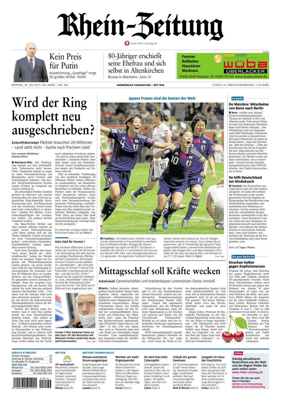 Rhein-Zeitung Kreis Altenkirchen vom Montag, 18.07.2011