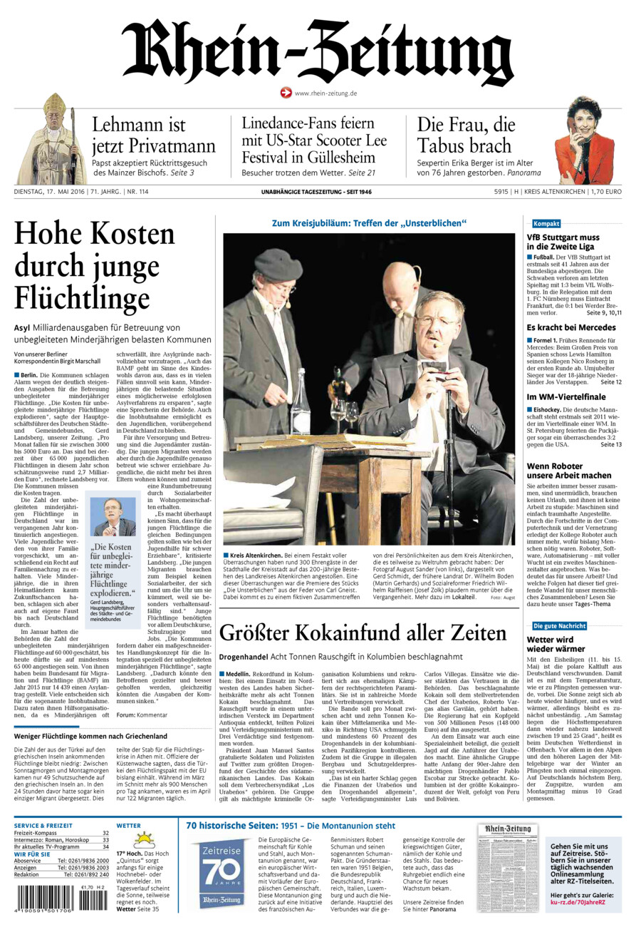 Rhein-Zeitung Kreis Altenkirchen vom Dienstag, 17.05.2016