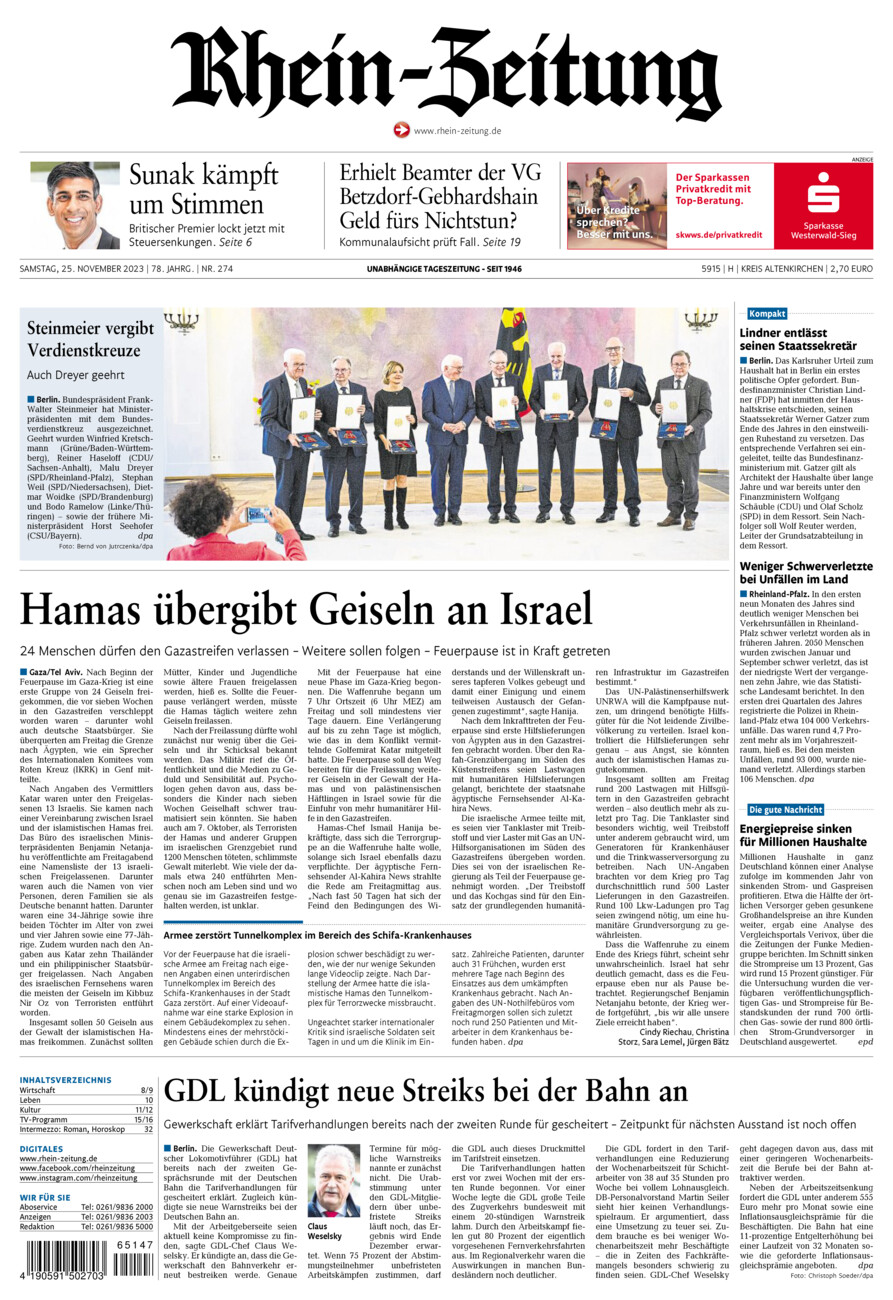 Rhein-Zeitung Kreis Altenkirchen vom Samstag, 25.11.2023