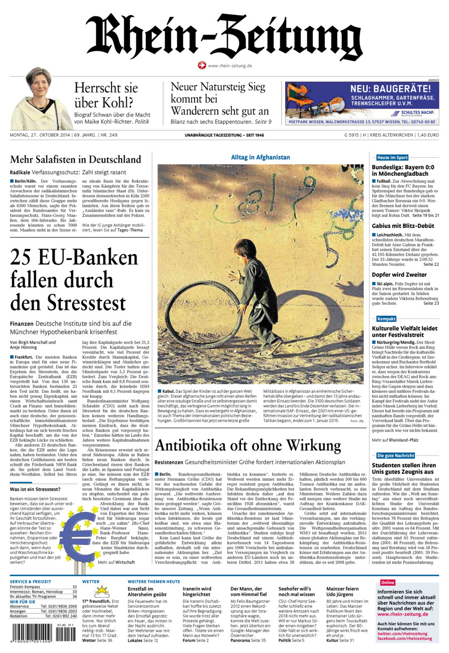 Rhein-Zeitung Kreis Altenkirchen vom Montag, 27.10.2014