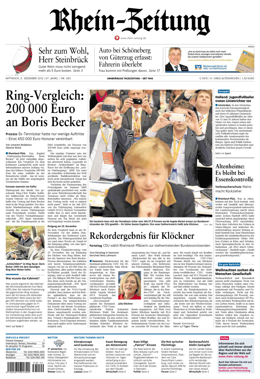 Rhein-Zeitung Kreis Altenkirchen vom Mittwoch, 05.12.2012