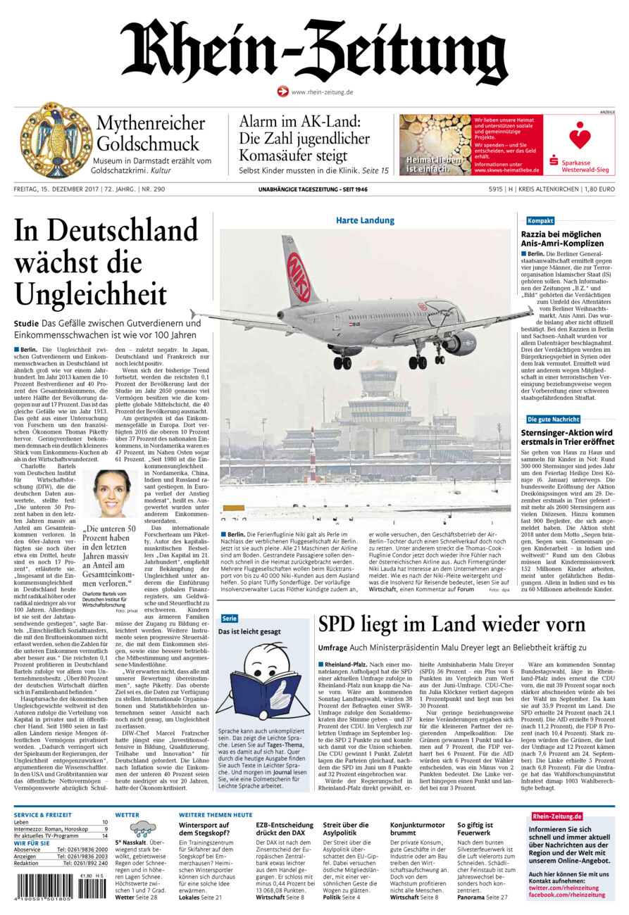 Rhein-Zeitung Kreis Altenkirchen vom Freitag, 15.12.2017