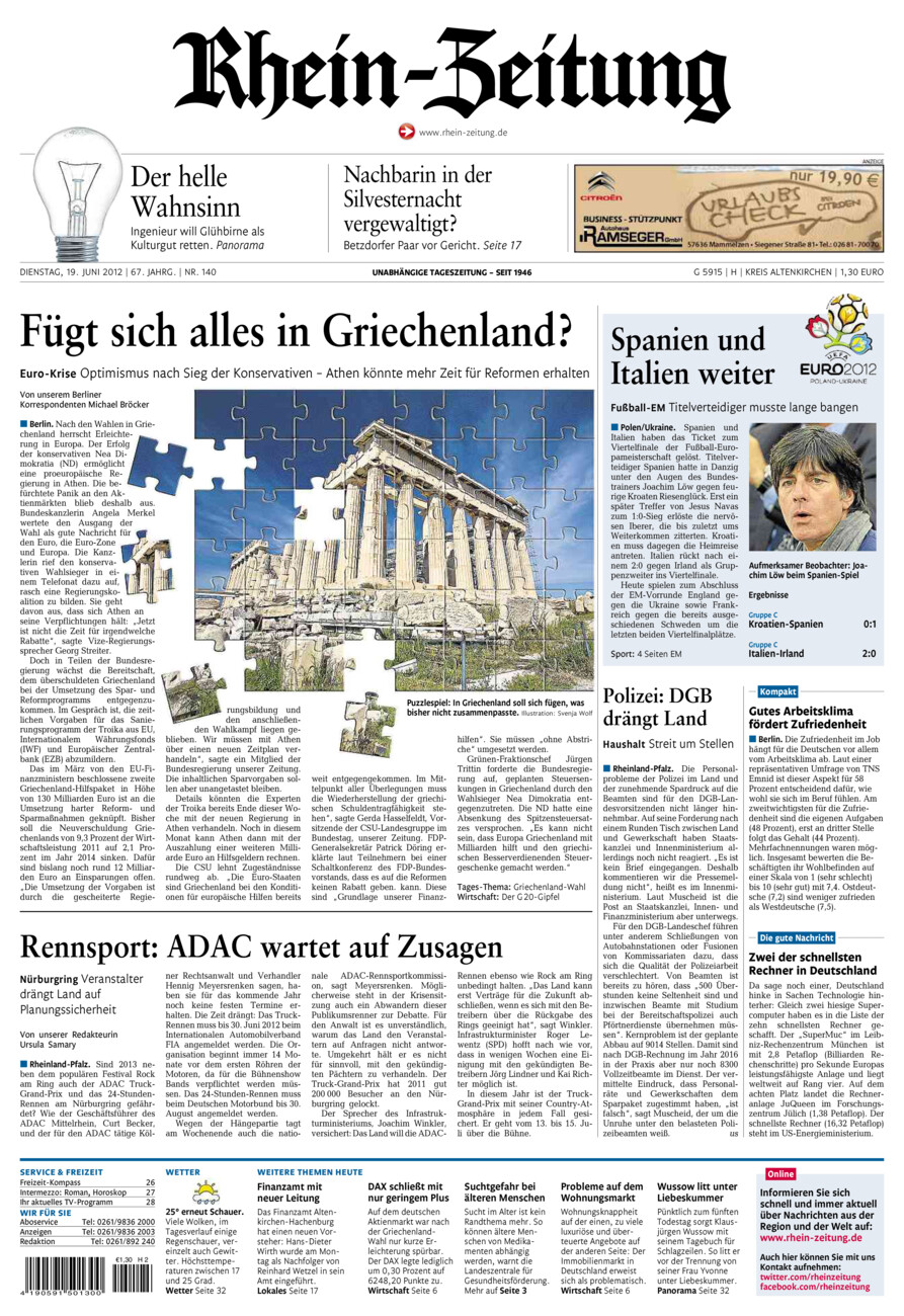 Rhein-Zeitung Kreis Altenkirchen vom Dienstag, 19.06.2012