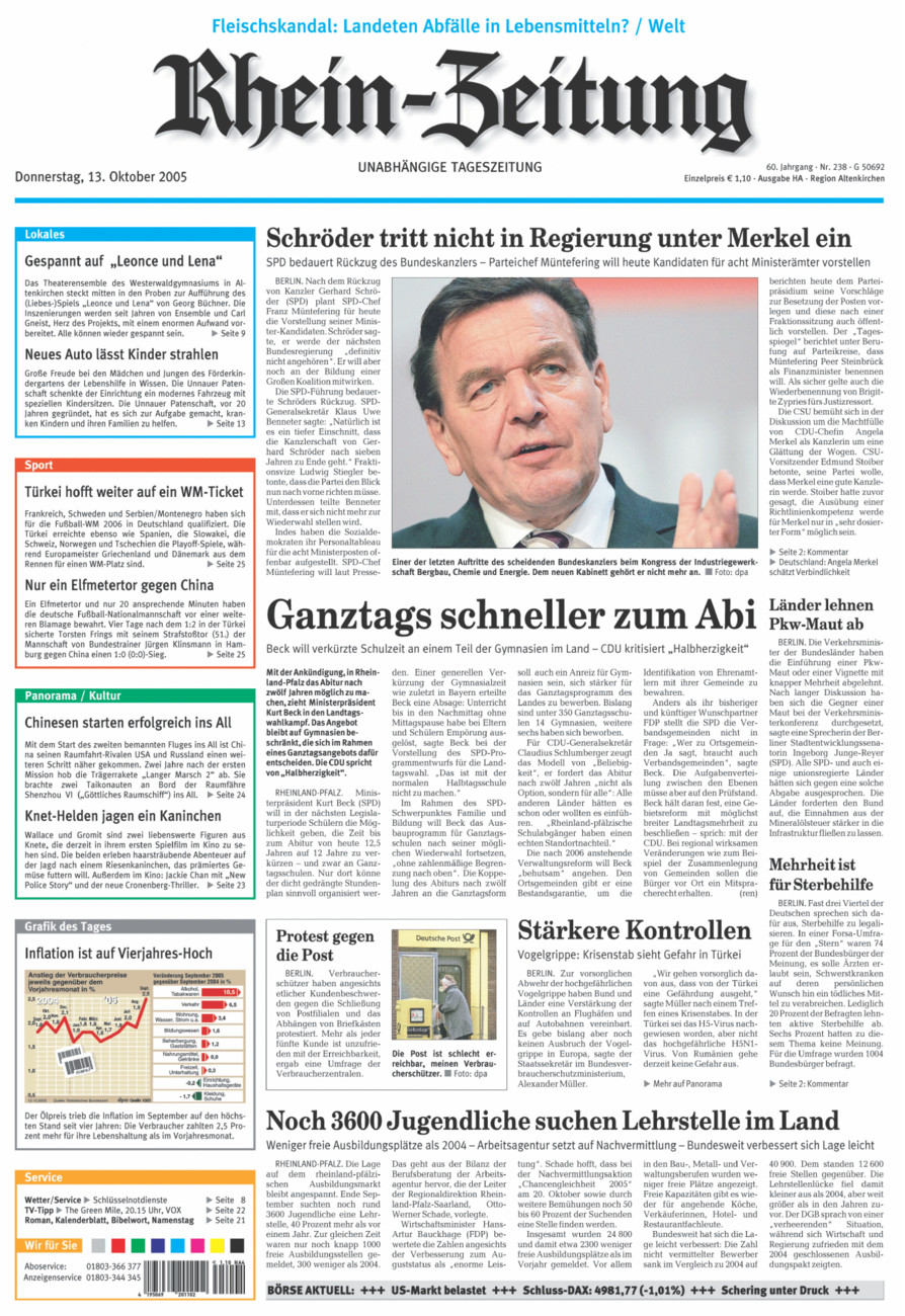 Rhein-Zeitung Kreis Altenkirchen vom Donnerstag, 13.10.2005