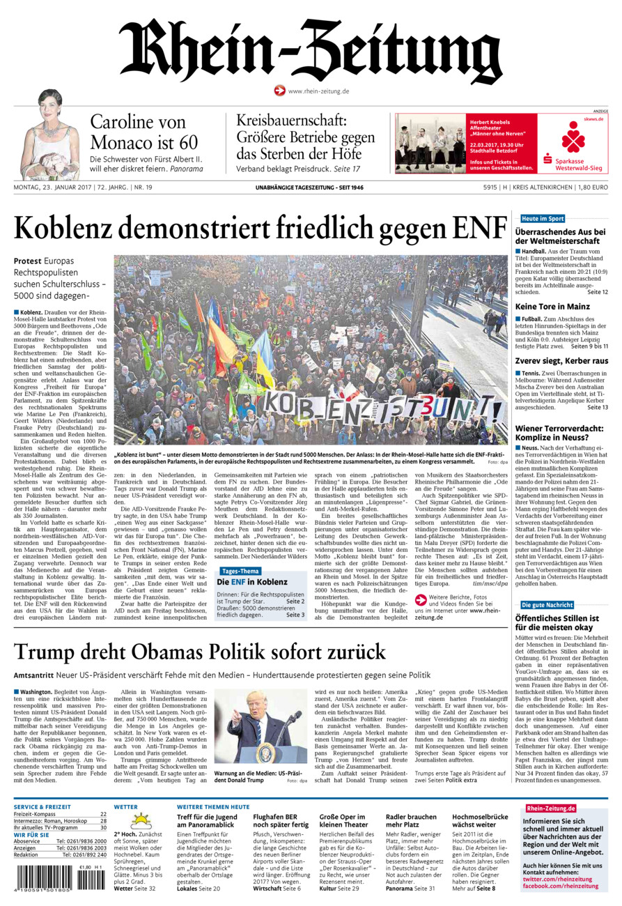 Rhein-Zeitung Kreis Altenkirchen vom Montag, 23.01.2017