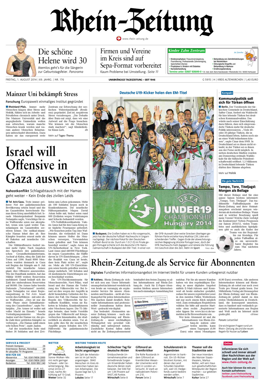 Rhein-Zeitung Kreis Altenkirchen vom Freitag, 01.08.2014