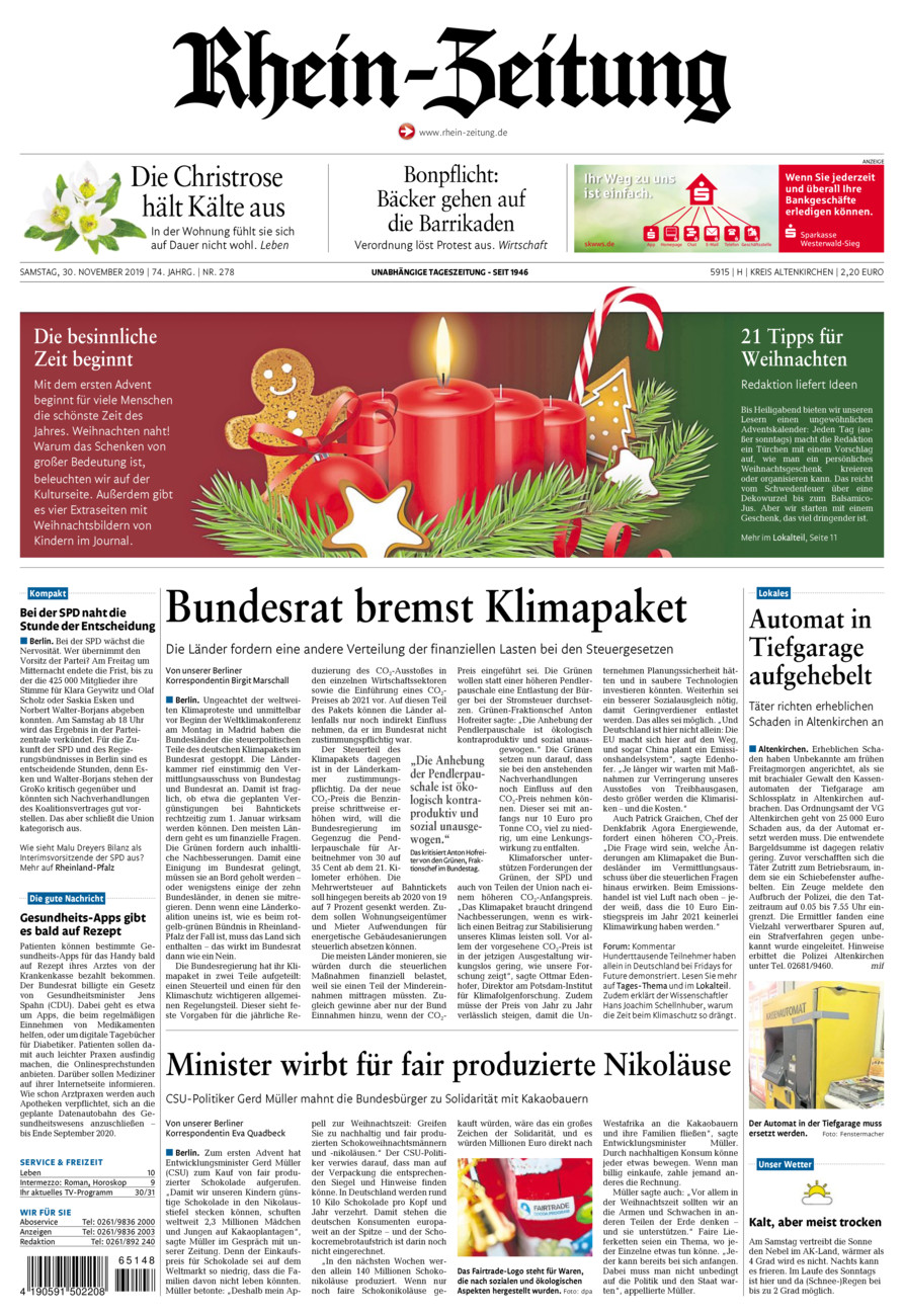 Rhein-Zeitung Kreis Altenkirchen vom Samstag, 30.11.2019
