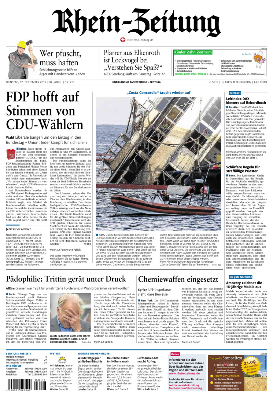 Rhein-Zeitung Kreis Altenkirchen vom Dienstag, 17.09.2013