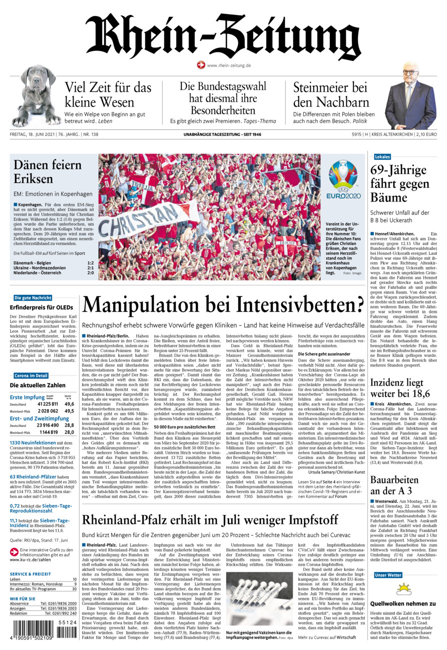 Rhein-Zeitung Kreis Altenkirchen vom Freitag, 18.06.2021