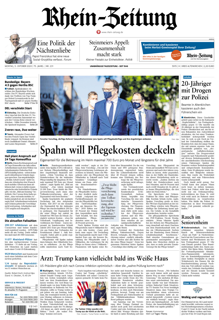 Rhein-Zeitung Kreis Altenkirchen vom Montag, 05.10.2020