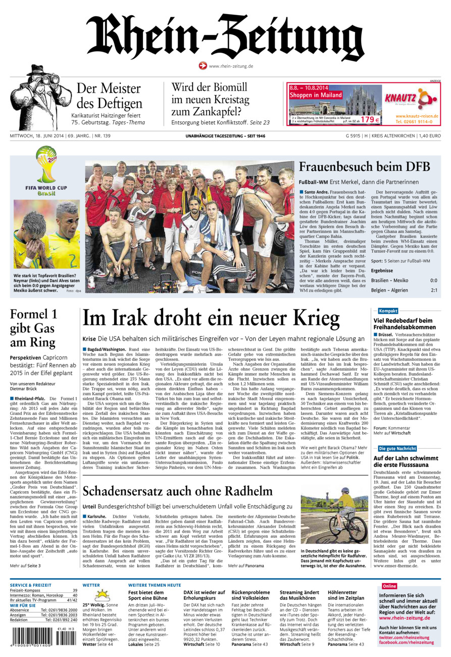 Rhein-Zeitung Kreis Altenkirchen vom Mittwoch, 18.06.2014