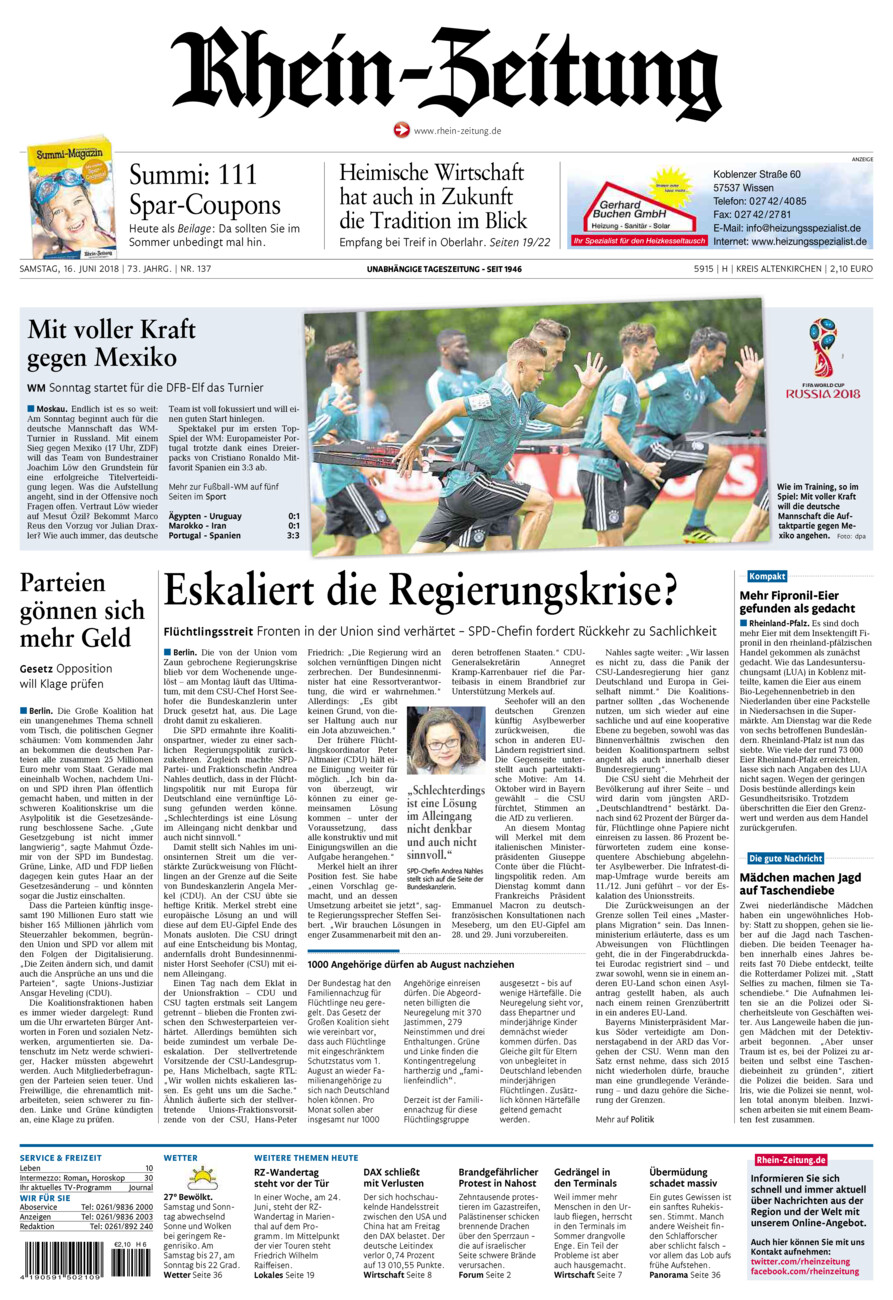 Rhein-Zeitung Kreis Altenkirchen vom Samstag, 16.06.2018