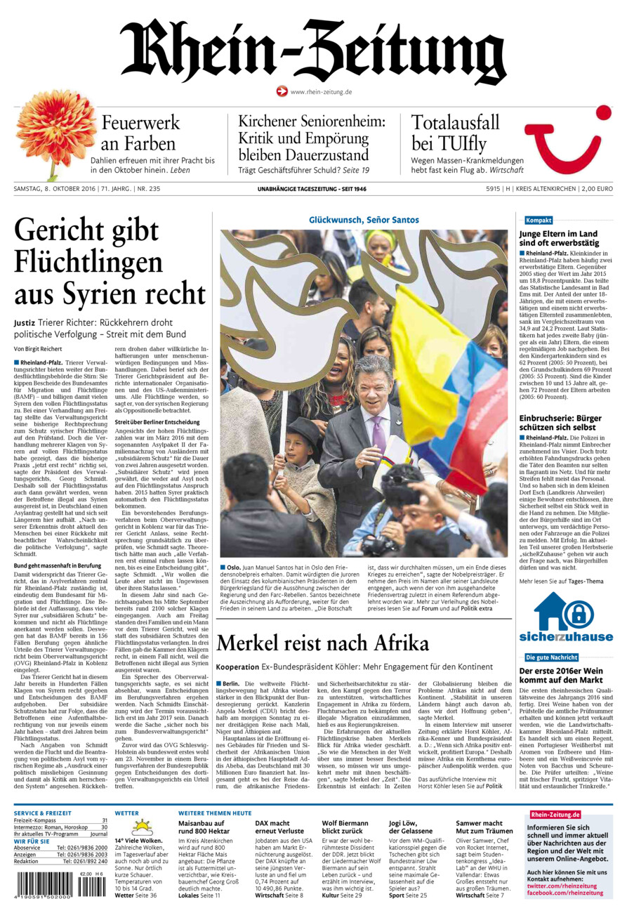 Rhein-Zeitung Kreis Altenkirchen vom Samstag, 08.10.2016