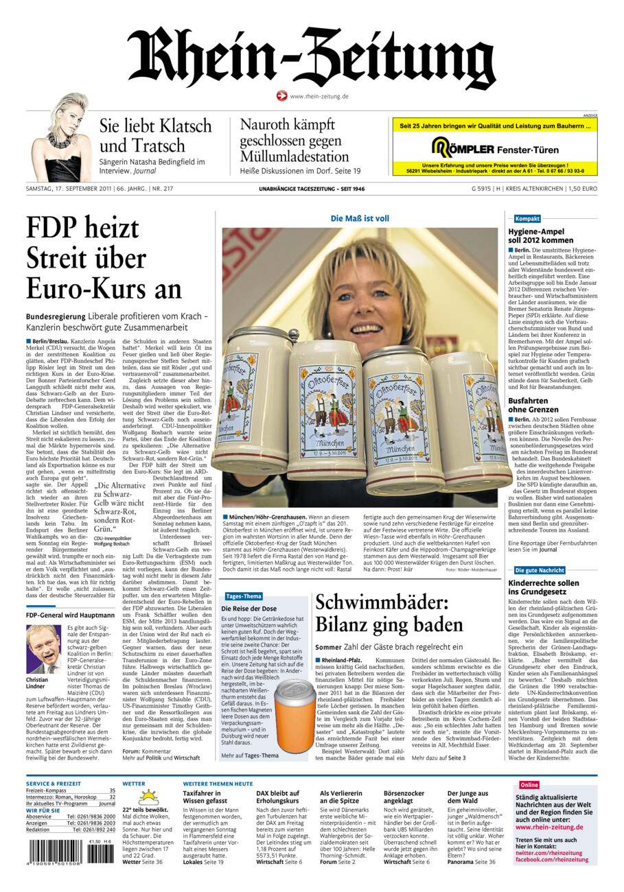 Rhein-Zeitung Kreis Altenkirchen vom Samstag, 17.09.2011