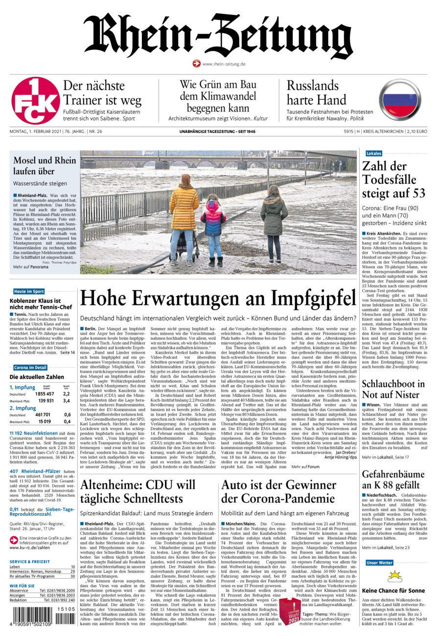 Rhein-Zeitung Kreis Altenkirchen vom Montag, 01.02.2021