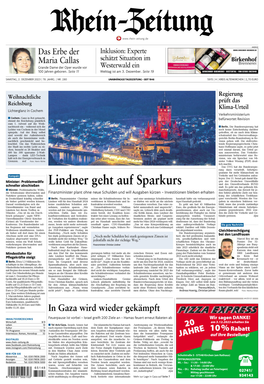 Rhein-Zeitung Kreis Altenkirchen vom Samstag, 02.12.2023