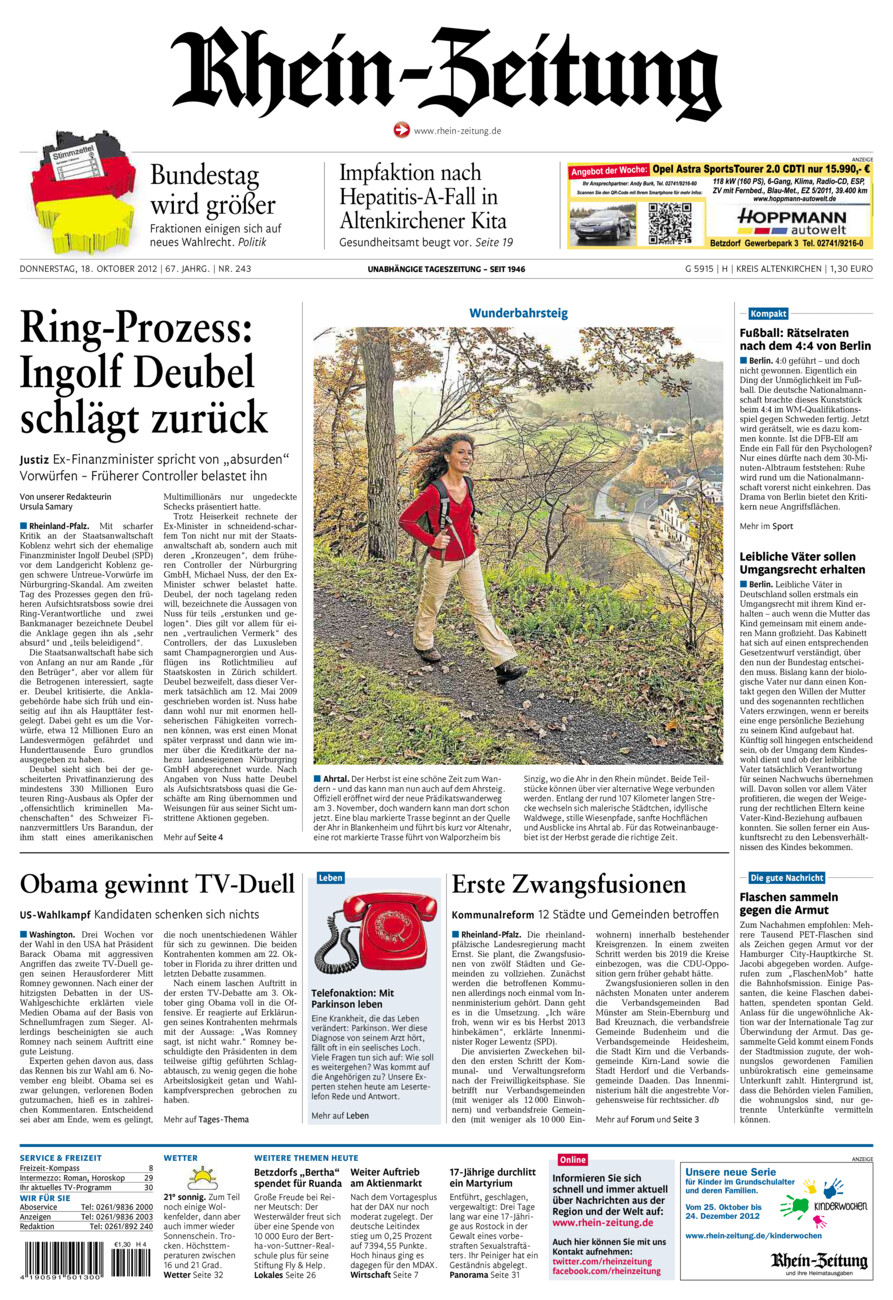 Rhein-Zeitung Kreis Altenkirchen vom Donnerstag, 18.10.2012