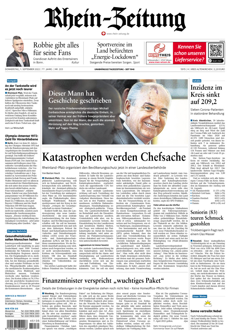 Rhein-Zeitung Kreis Altenkirchen vom Donnerstag, 01.09.2022