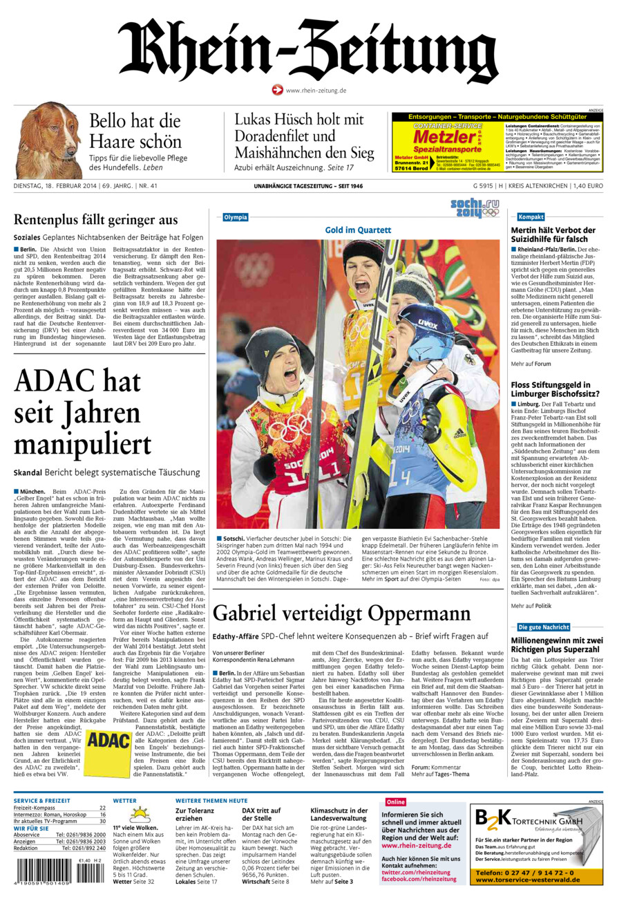 Rhein-Zeitung Kreis Altenkirchen vom Dienstag, 18.02.2014