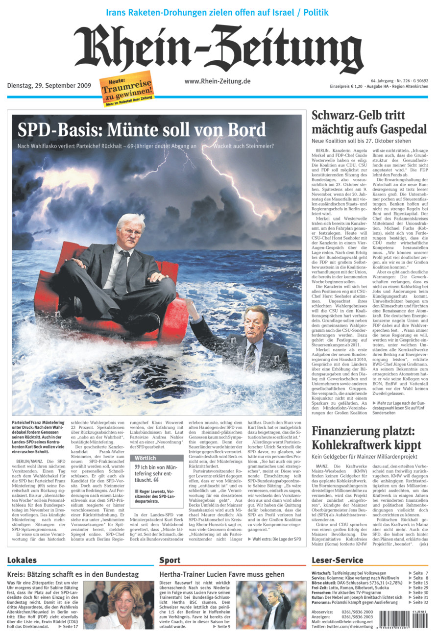 Rhein-Zeitung Kreis Altenkirchen vom Dienstag, 29.09.2009