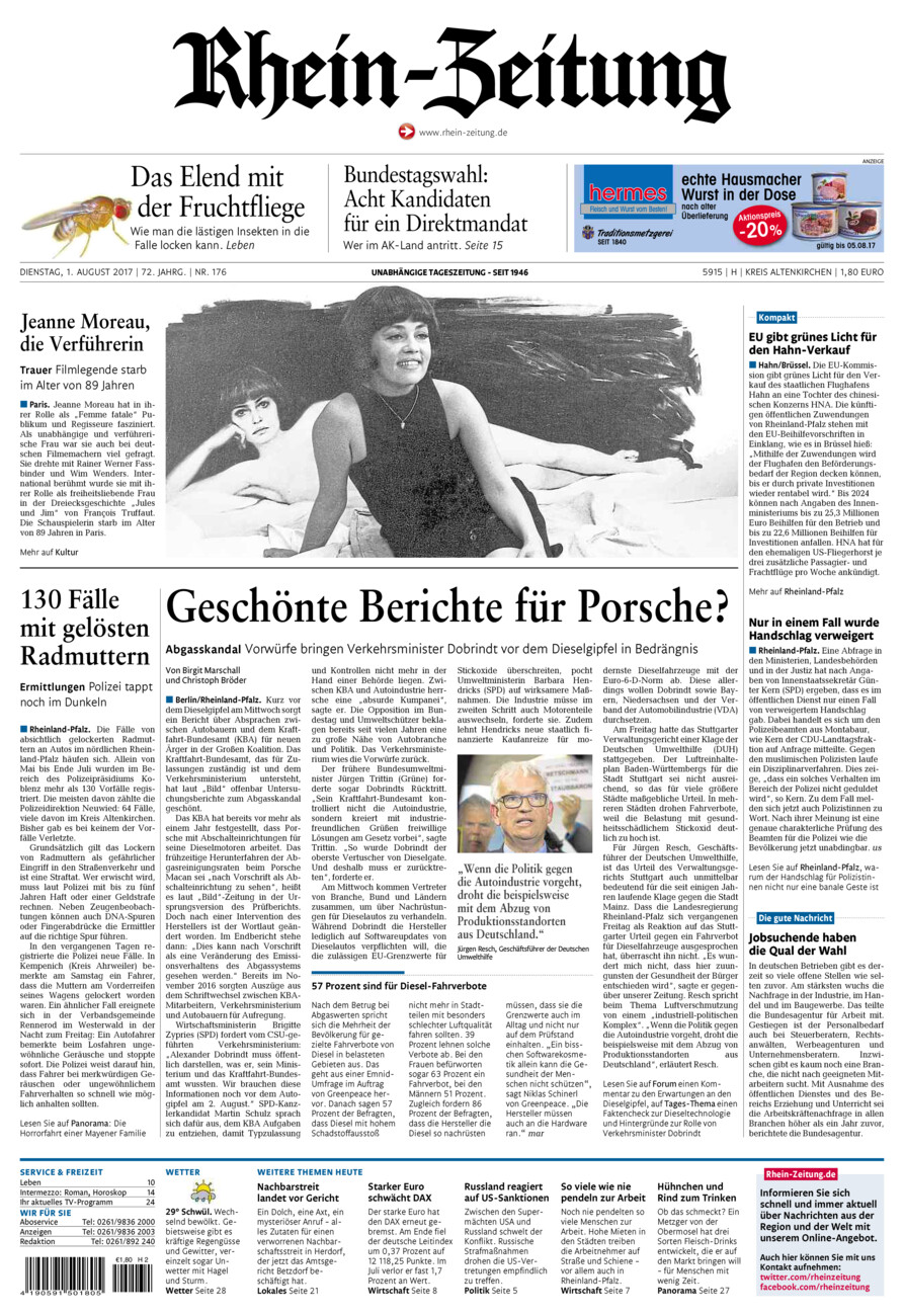 Rhein-Zeitung Kreis Altenkirchen vom Dienstag, 01.08.2017