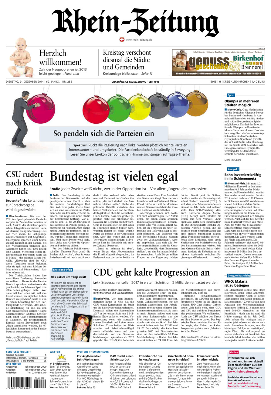Rhein-Zeitung Kreis Altenkirchen vom Dienstag, 09.12.2014