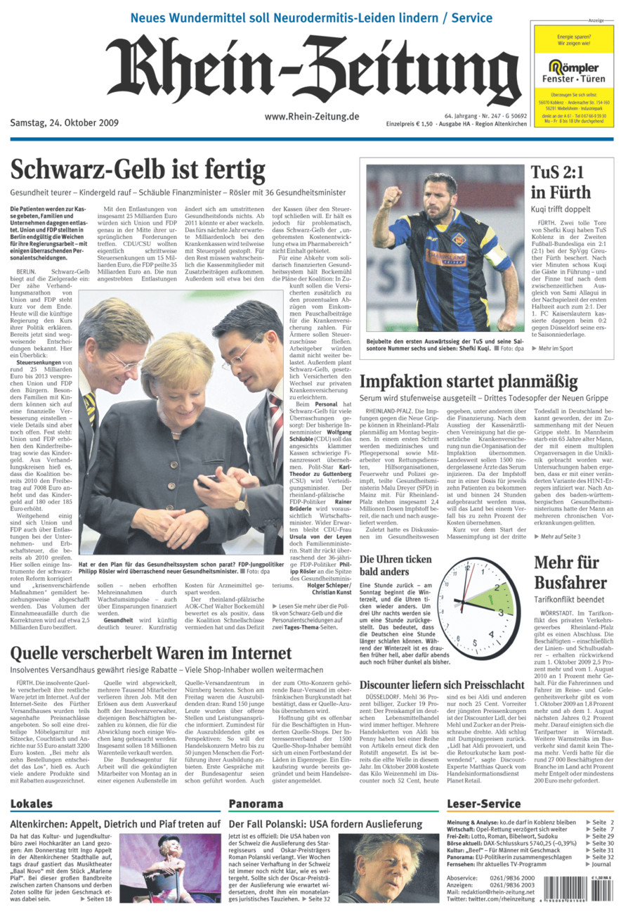 Rhein-Zeitung Kreis Altenkirchen vom Samstag, 24.10.2009