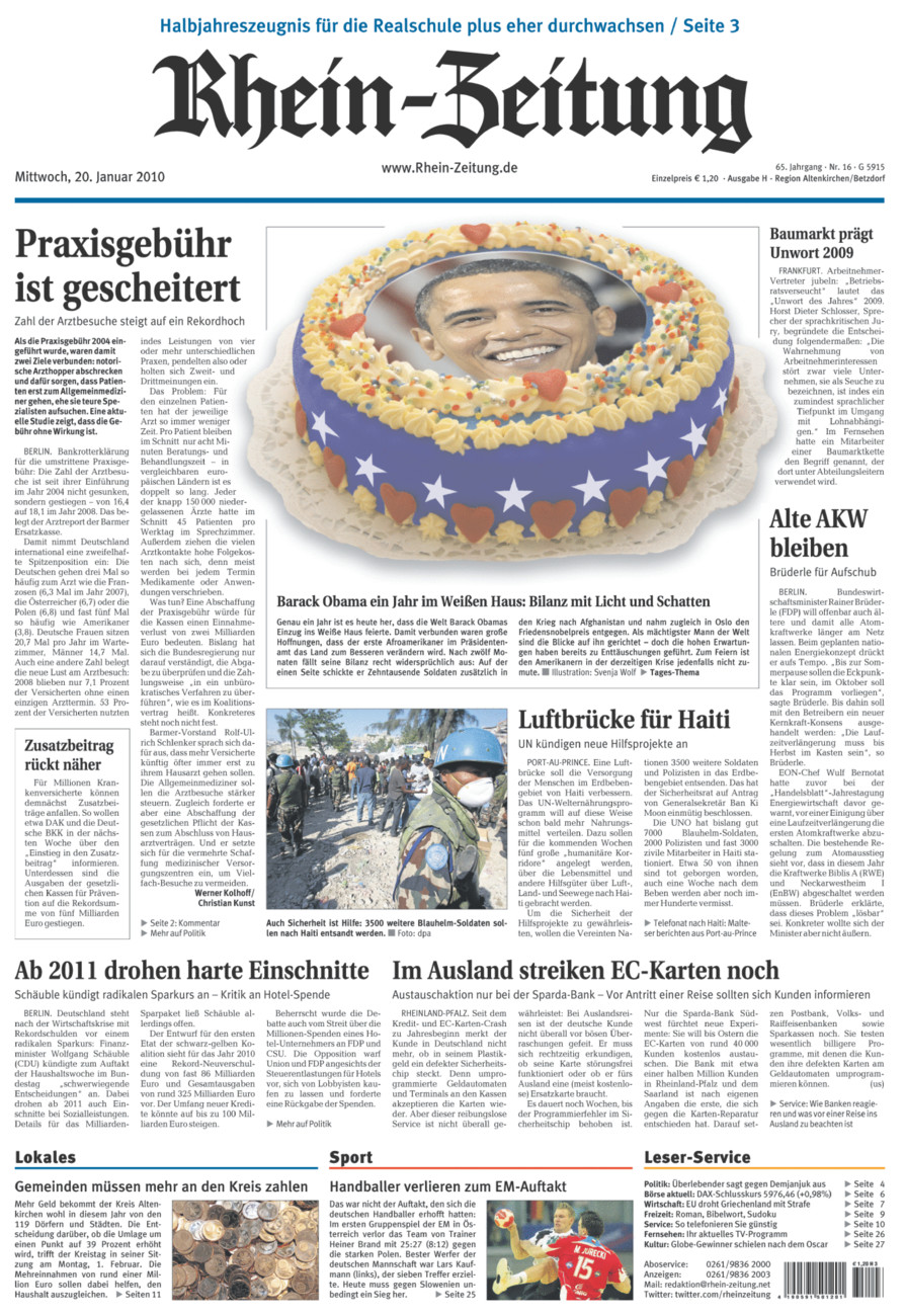 Rhein-Zeitung Kreis Altenkirchen vom Mittwoch, 20.01.2010