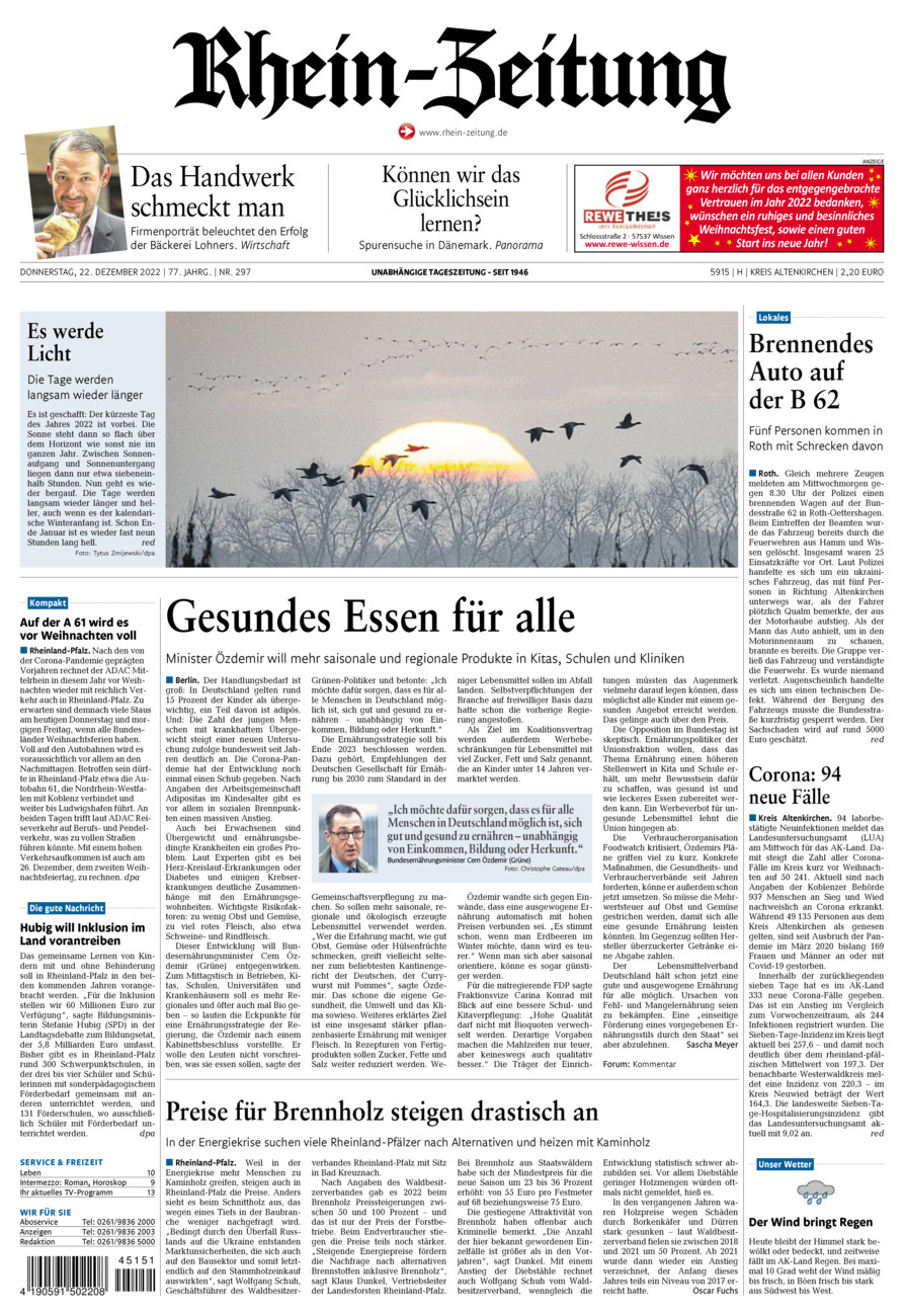 Rhein-Zeitung Kreis Altenkirchen vom Donnerstag, 22.12.2022
