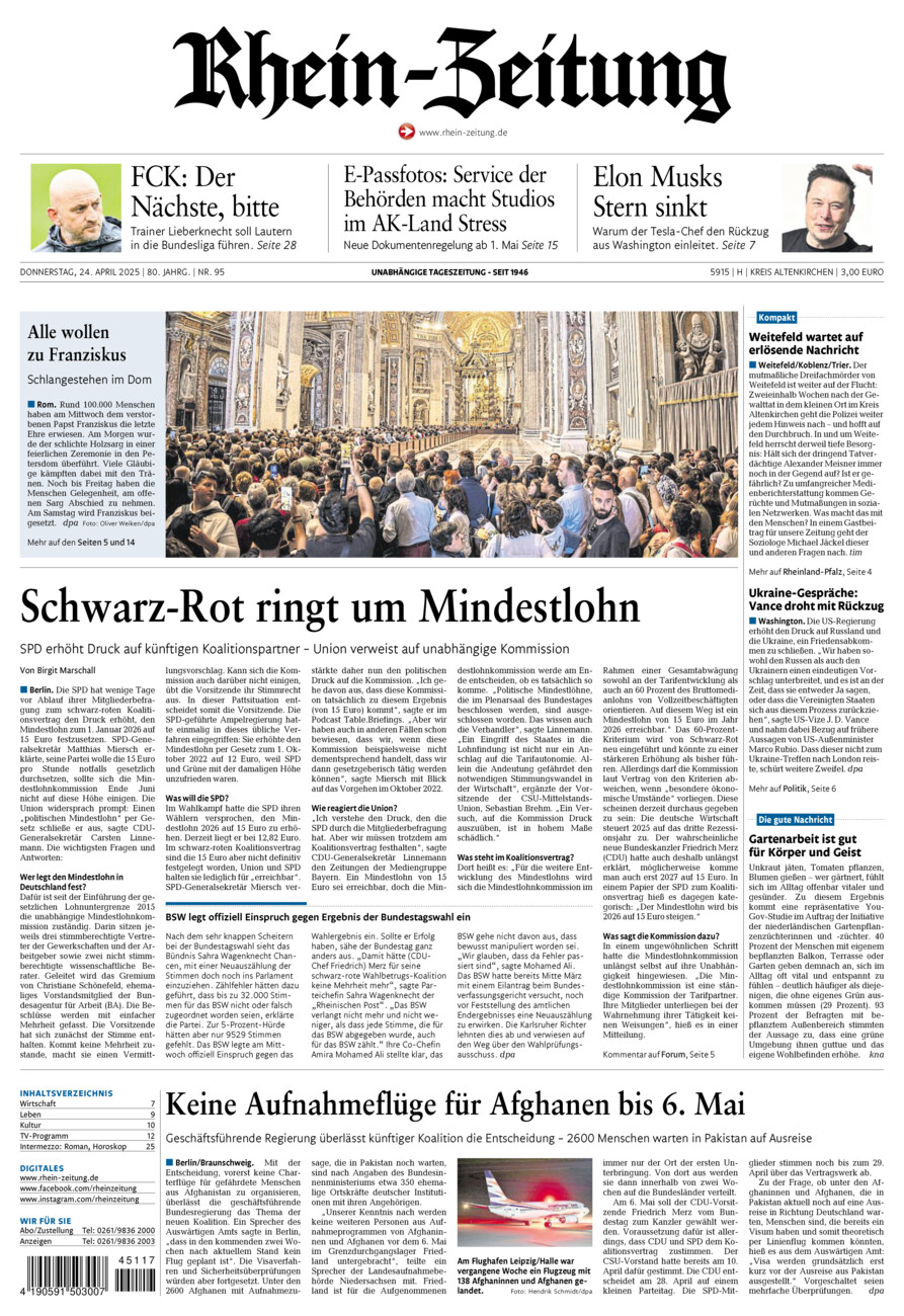 Rhein-Zeitung Kreis Altenkirchen vom Donnerstag, 24.04.2025