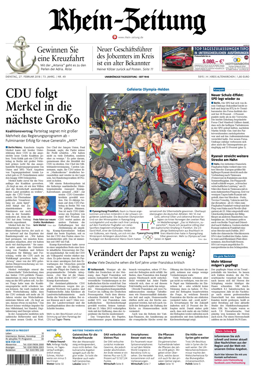 Rhein-Zeitung Kreis Altenkirchen vom Dienstag, 27.02.2018