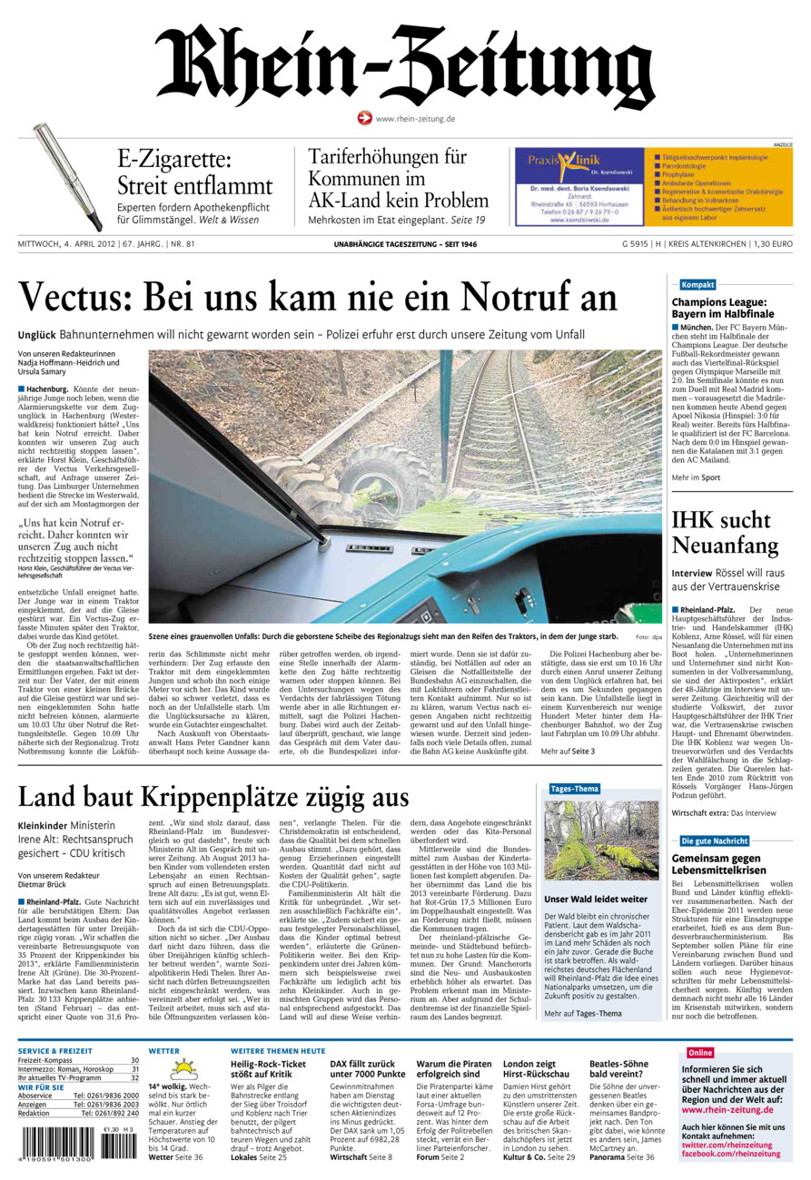 Rhein-Zeitung Kreis Altenkirchen vom Mittwoch, 04.04.2012