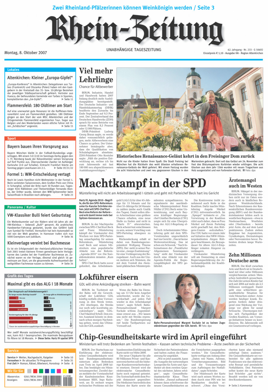 Rhein-Zeitung Kreis Altenkirchen vom Montag, 08.10.2007