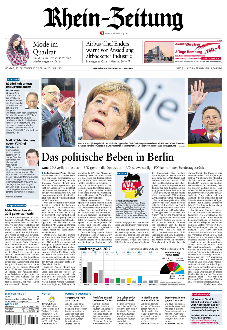 Rhein-Zeitung Kreis Altenkirchen vom Montag, 25.09.2017