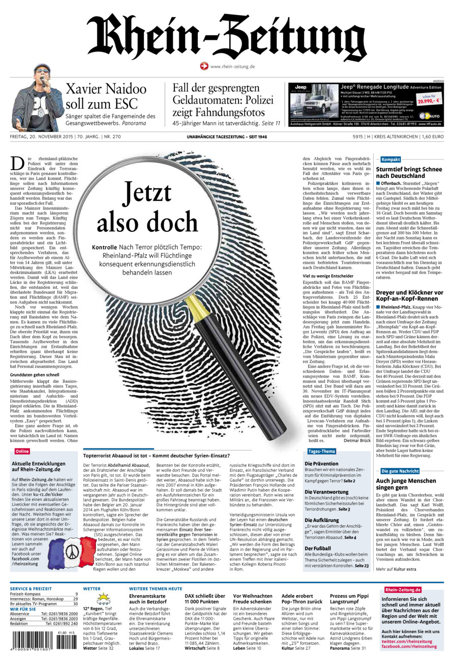 Rhein-Zeitung Kreis Altenkirchen vom Freitag, 20.11.2015