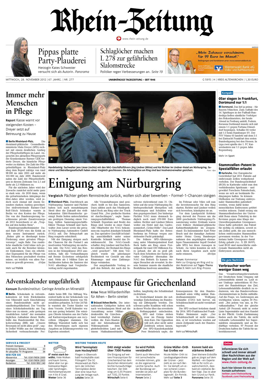 Rhein-Zeitung Kreis Altenkirchen vom Mittwoch, 28.11.2012