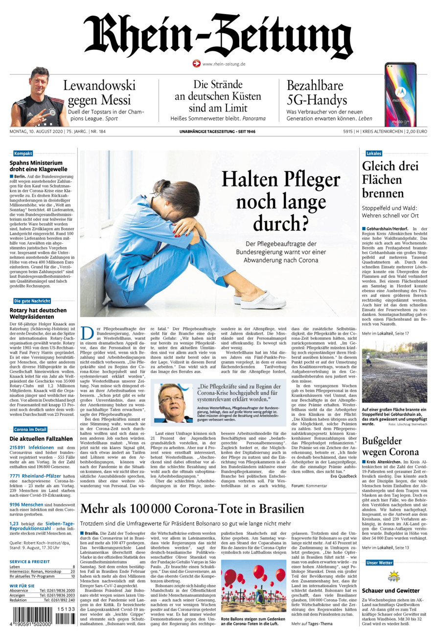 Rhein-Zeitung Kreis Altenkirchen vom Montag, 10.08.2020