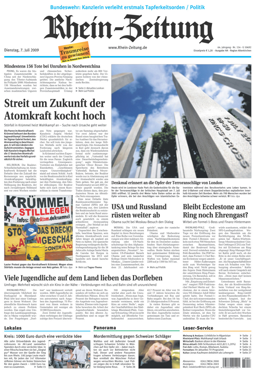 Rhein-Zeitung Kreis Altenkirchen vom Dienstag, 07.07.2009